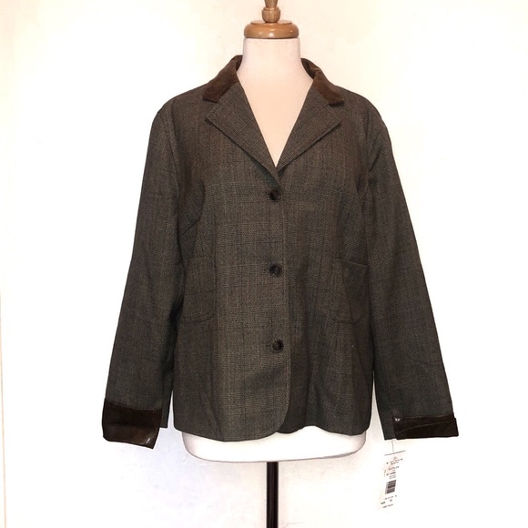 Harve Benard Jackets & Blazers - NWT Harvé Bernard Sport Tweed Blazer Leather Trim